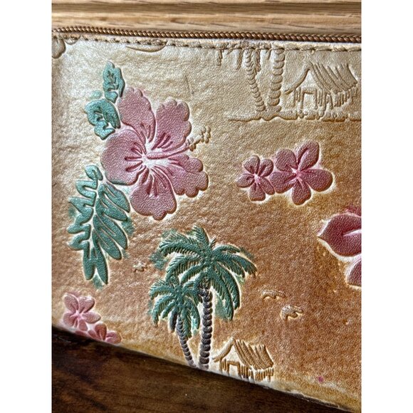 Handmade Leather Floral & Palm Tree Embossed Zipper Wristlet Wallet Vintage - Picture 11 of 16